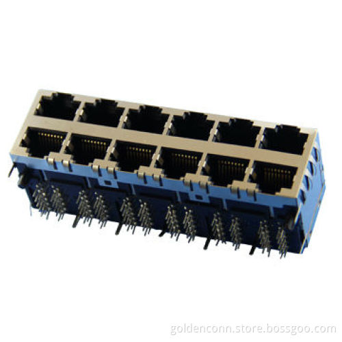 RJ45 Jack H-type Connector with/without LED Lamp, 8P8C, DIP Type, 2*6 Ports
